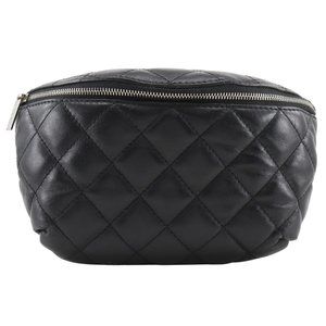 CHANEL Black Lambskin Leather Fanny Pack